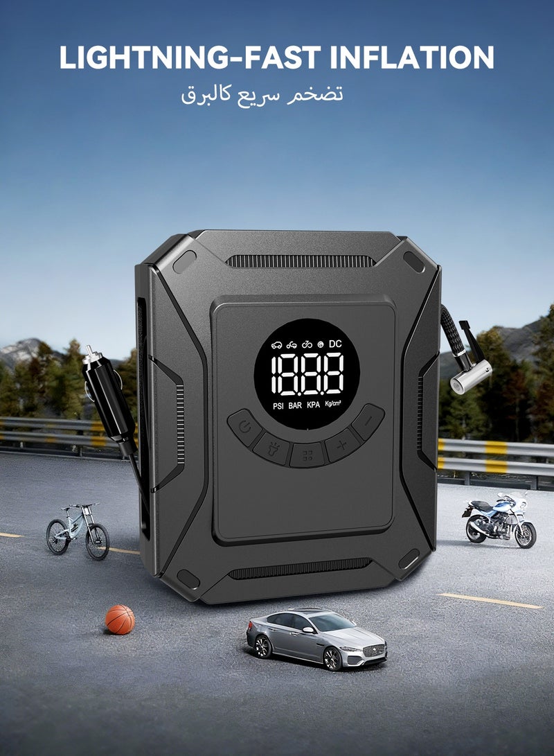 Tire Inflator Portable Air Compressor, DC 12V Air Compressor Portable with Digital Pressure Gauge, 3X Faster Inflation Air Pump for Car, Bike, Ball - Image 2